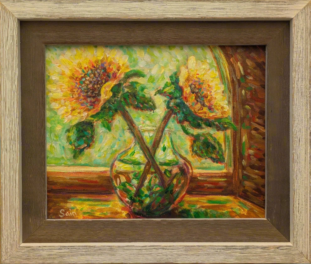 "Two Sunflowers in a Vase" Original by Adam Sain