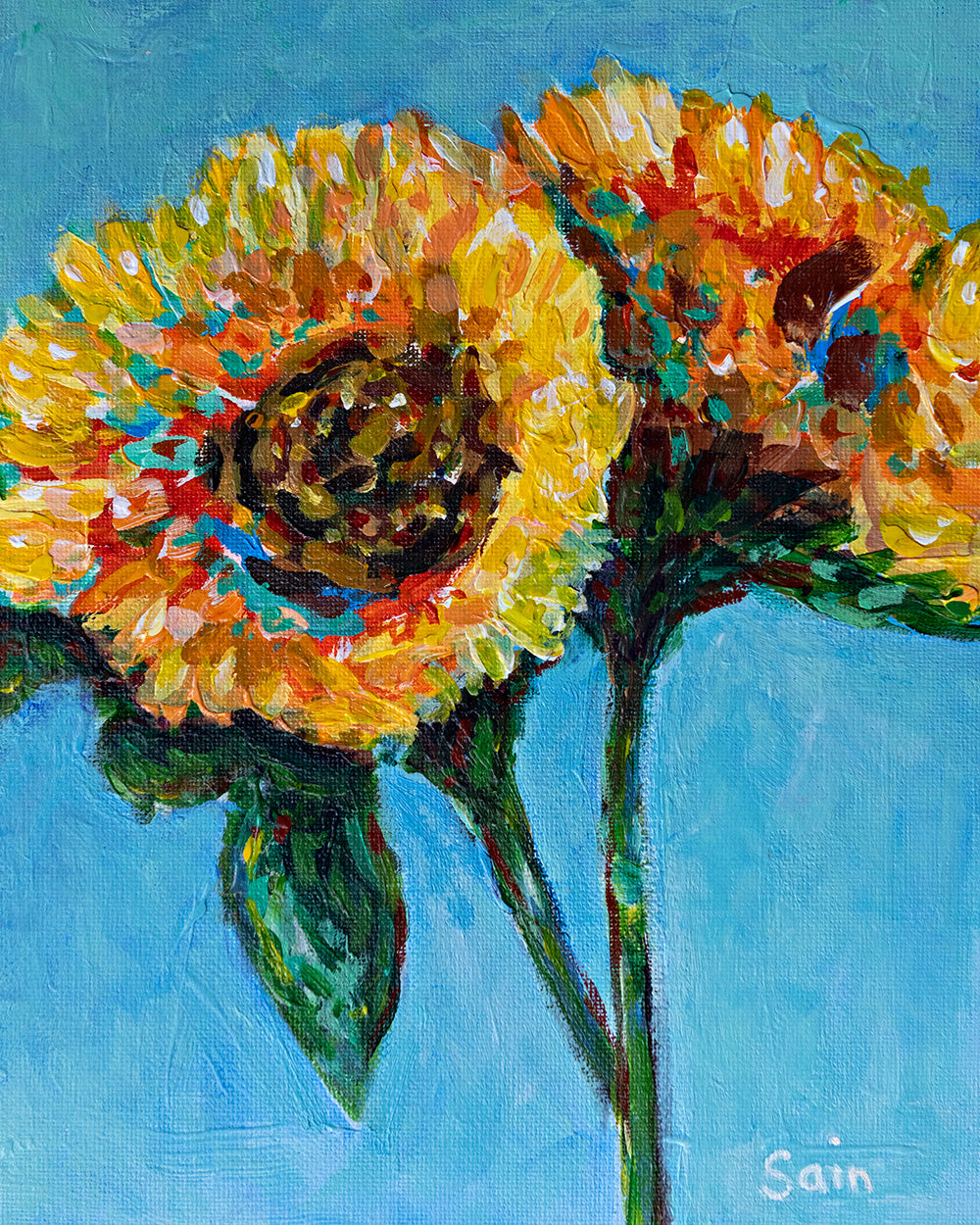 "Two Sunflowers" Original by Adam Sain