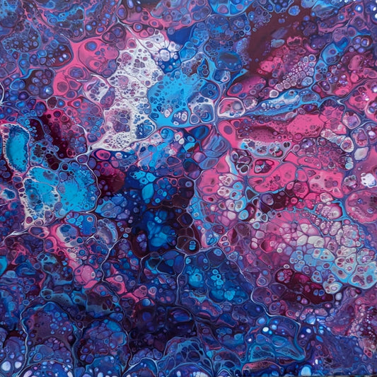 Abstract art with swirling blue and pink colors