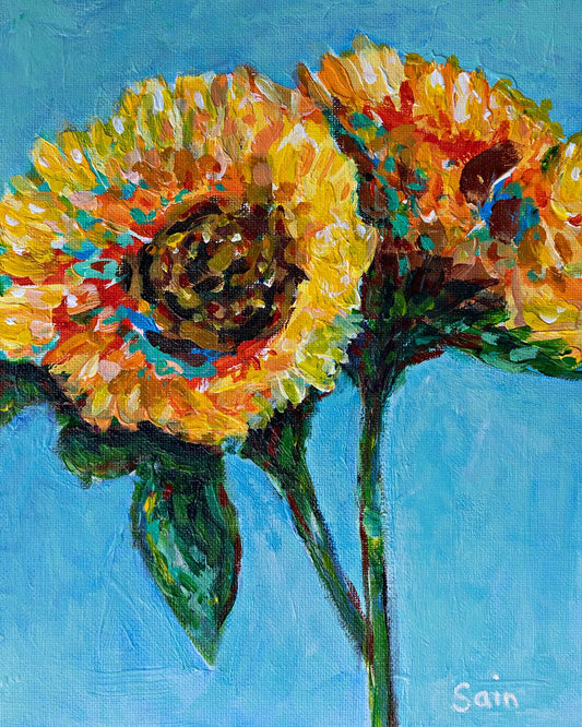 "Two Sunflowers" Original by Adam Sain - Trellis & Vine Adam Sain Original Artwork