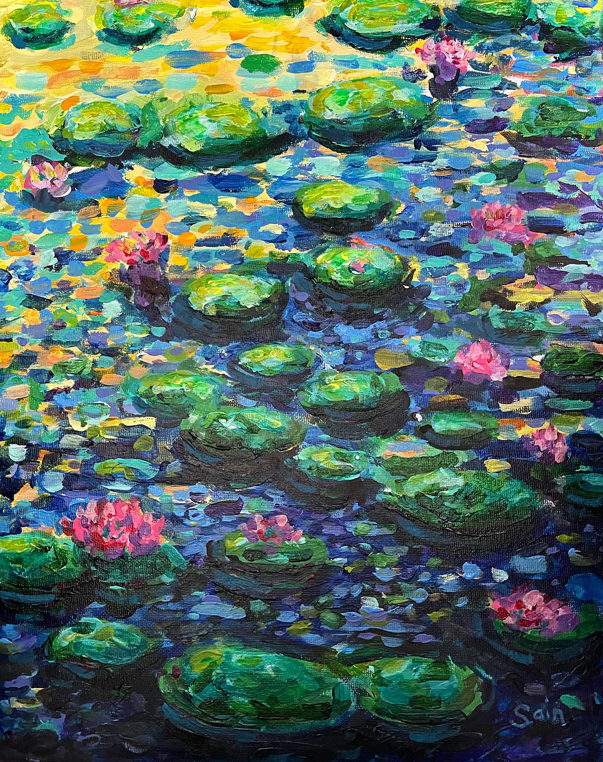 Water Lilies by Adam Sain - Trellis & Vine Adam Sain Artwork - impressionist water lily painting